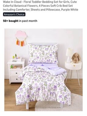 Floral Toddler Bedding Set in Purple and White